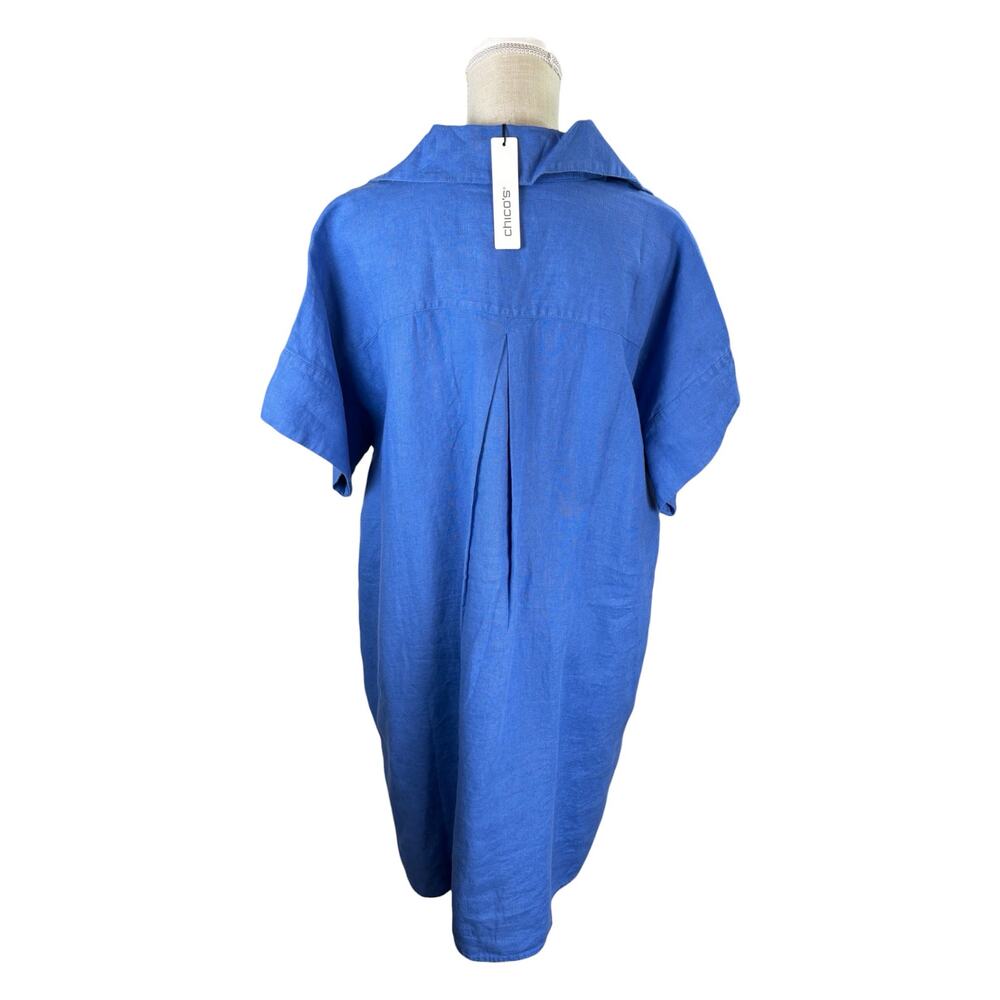 NWT Chico’s Bonnie 100% Linen Short Sleeve Knee Length Dress Women's 16 Blue - Picture 7 of 10